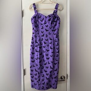 Vixen by Micheline Pitt Maneater dress in purple bat print. EUC